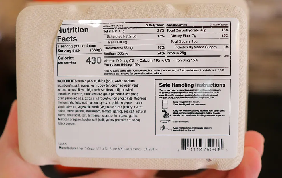 Nutrition Facts and Ingredients In Our Pork With Salsa Verde Trifecta Meal