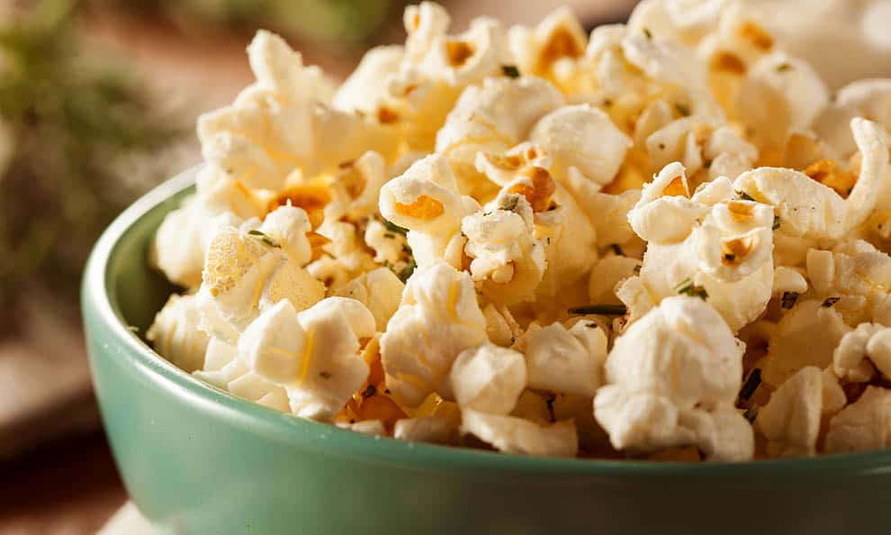 Bowl of cheddar garlic popcorn