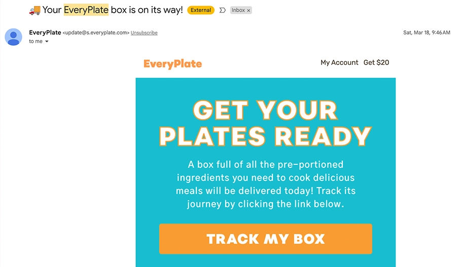 EveryPlate Delivery Tracking Email