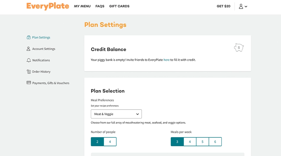 My EveryPlate Account Settings Page