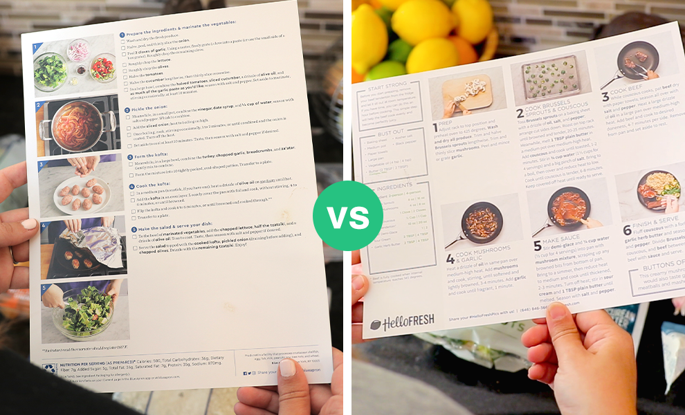 Blue Apron (Left) vs. HelloFresh (Right) Recipe Cards