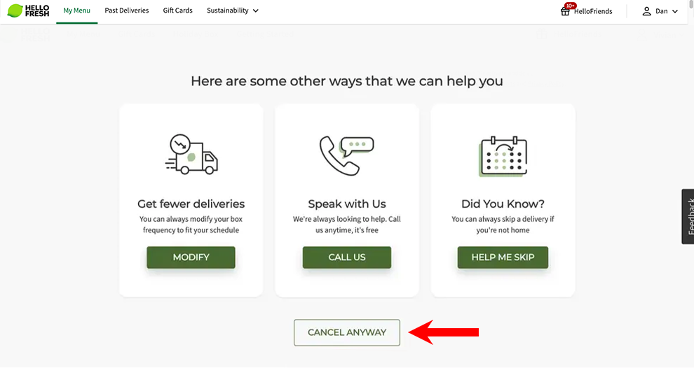 Canceling HelloFresh On Their Website