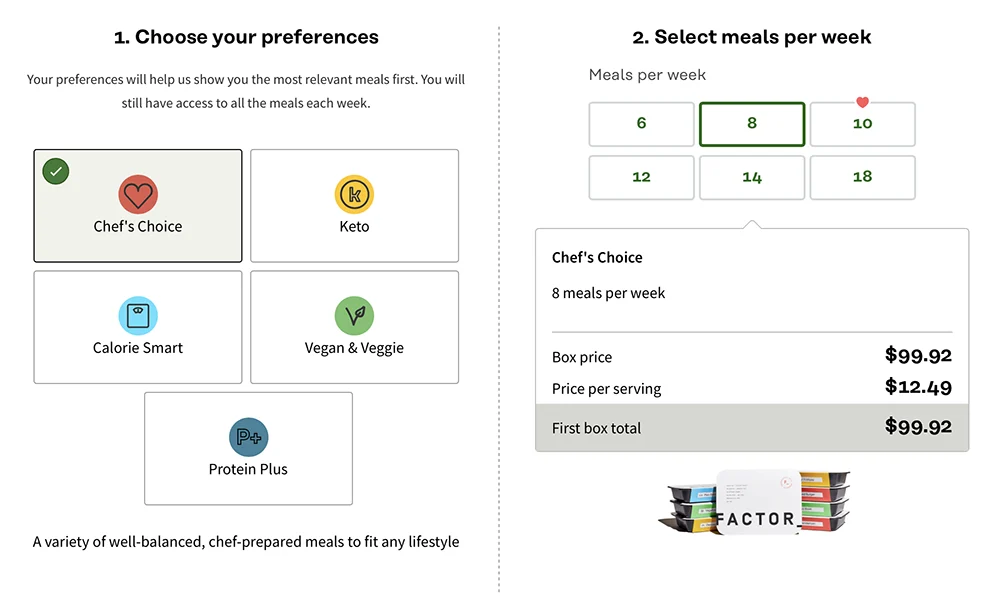 Factor Meals Sign-Up Process