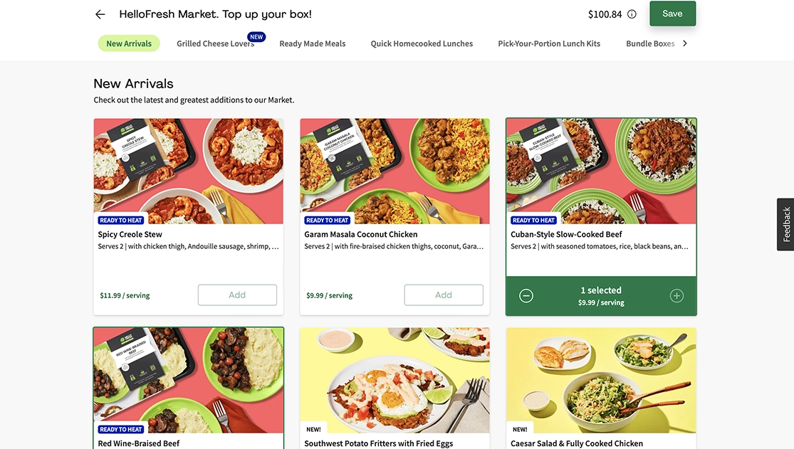 Selecting My HelloFresh Market Meals