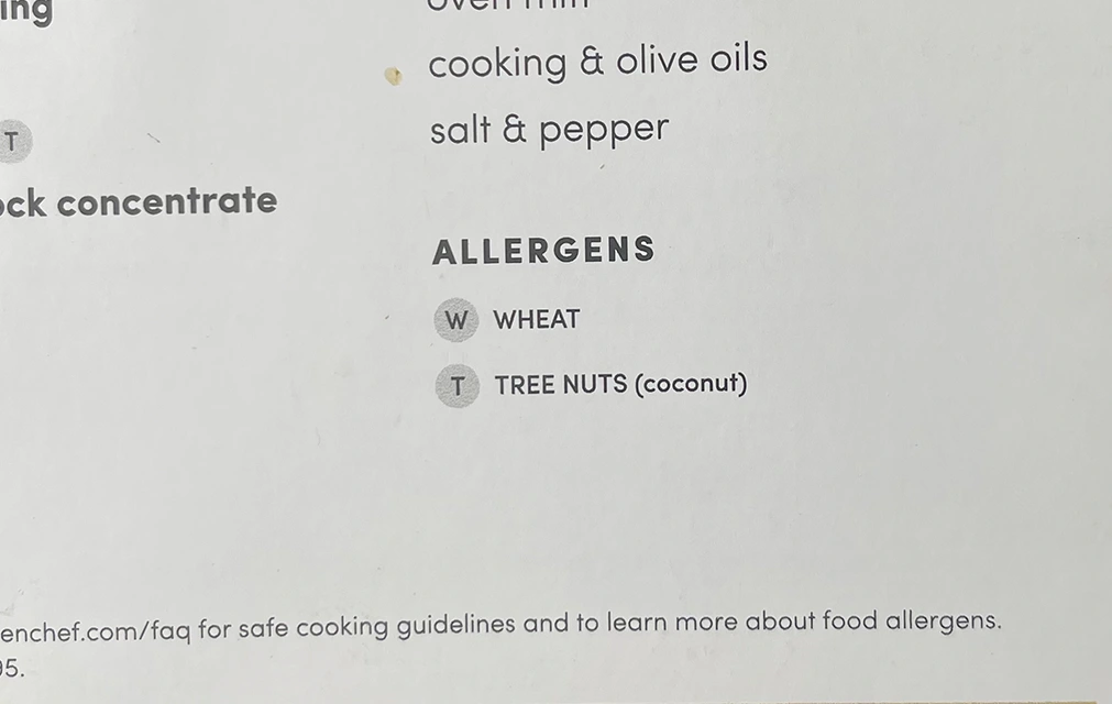 Example Allergens On Green Chef Recipe Card