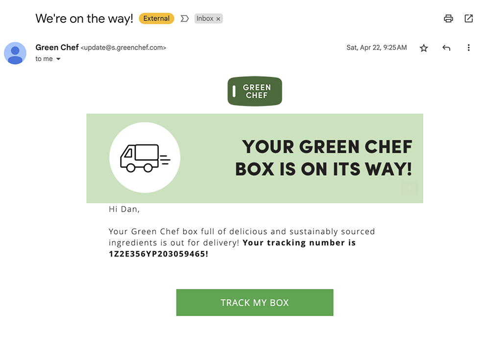 My Green Chef Shipping Notification